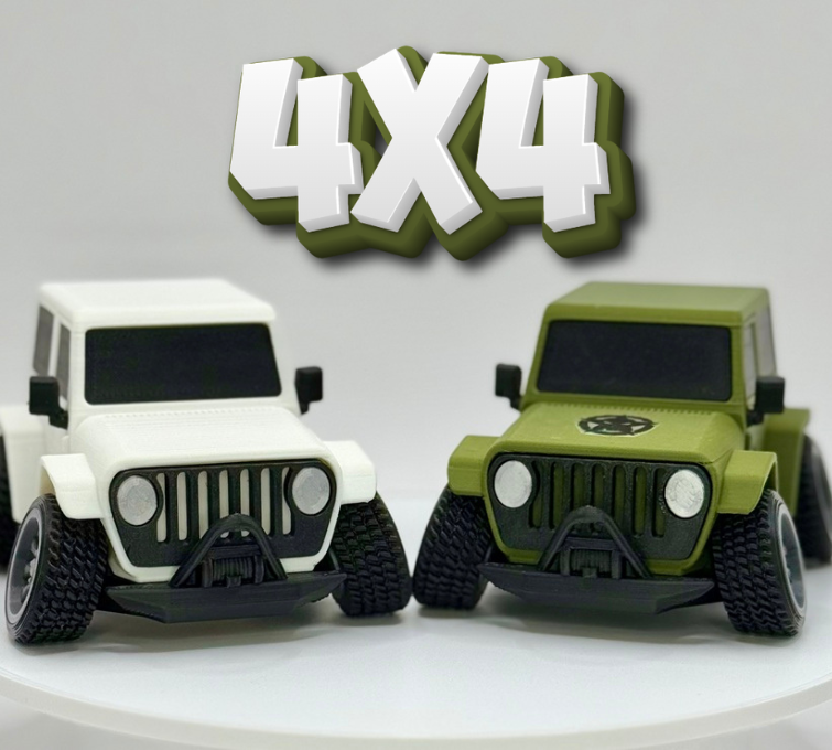 Tooned 2-Door Off-Road 4x4 3D Printed Model | Cartoon Style Truck | Custom Star and Skull Badge | Offroad Desk Decor