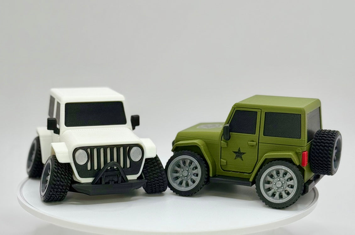 Tooned 2-Door Off-Road 4x4 3D Printed Model | Cartoon Style Truck | Custom Star and Skull Badge | Offroad Desk Decor