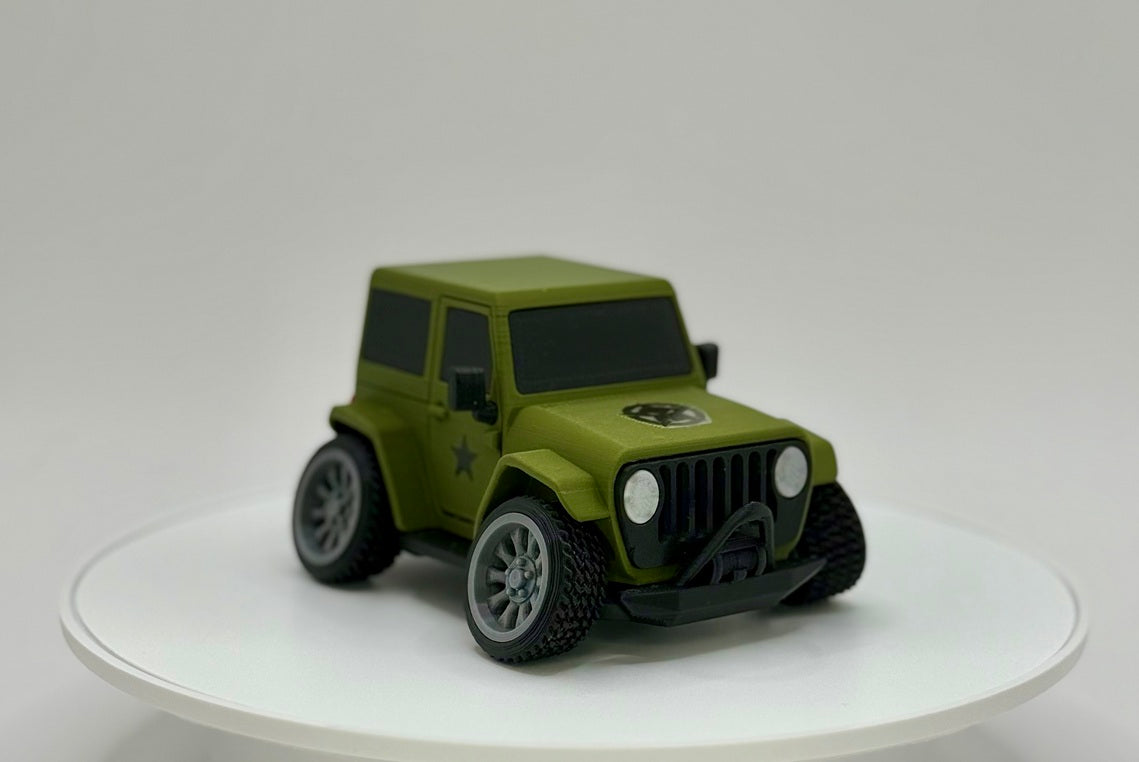 Tooned 2-Door Off-Road 4x4 3D Printed Model | Cartoon Style Truck | Custom Star and Skull Badge | Offroad Desk Decor