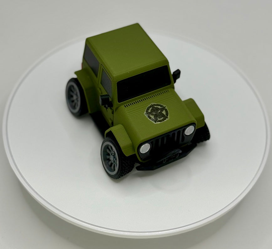 Tooned 2-Door Off-Road 4x4 3D Printed Model | Cartoon Style Truck | Custom Star and Skull Badge | Offroad Desk Decor