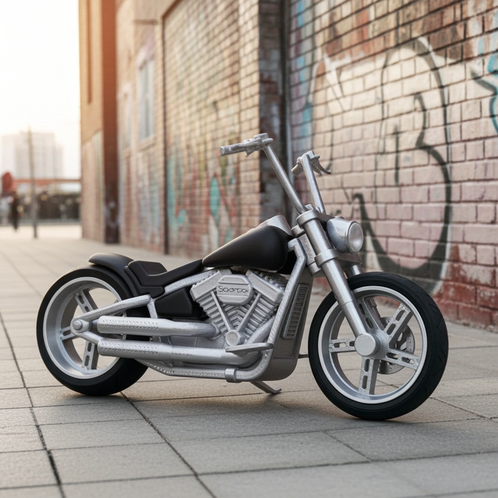3D Printed Classic Cruiser Motorcycle Model | Fat Tire V-Twin Style Bike | Wide Stance Chopper Decor | Desk & Garage Collectible Gift