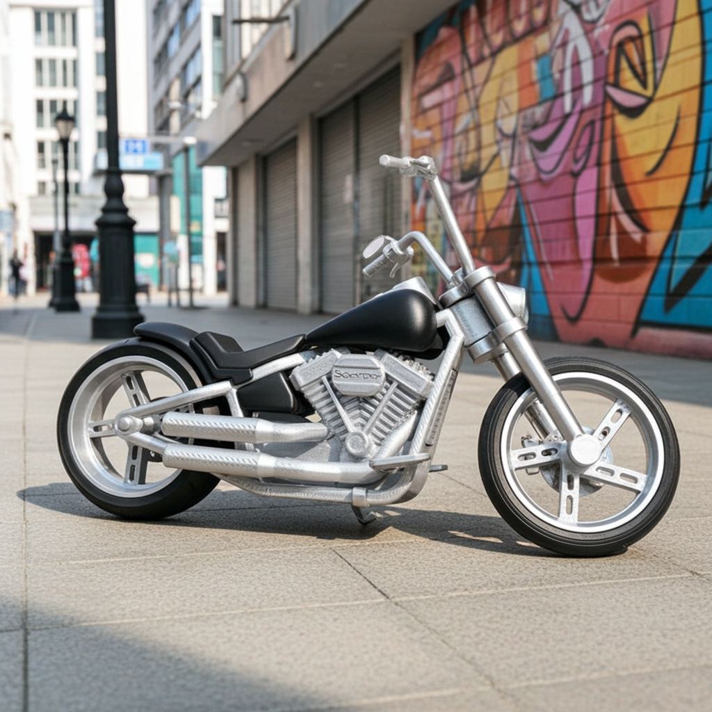3D Printed Classic Cruiser Motorcycle Model | Fat Tire V-Twin Style Bike | Wide Stance Chopper Decor | Desk & Garage Collectible Gift
